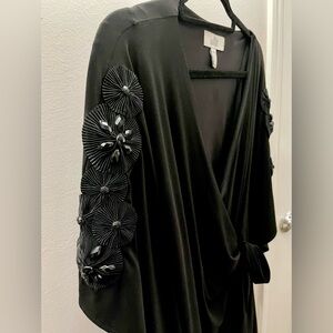 Mini Jersey Wrap Dress w/ Embellished Sleeves